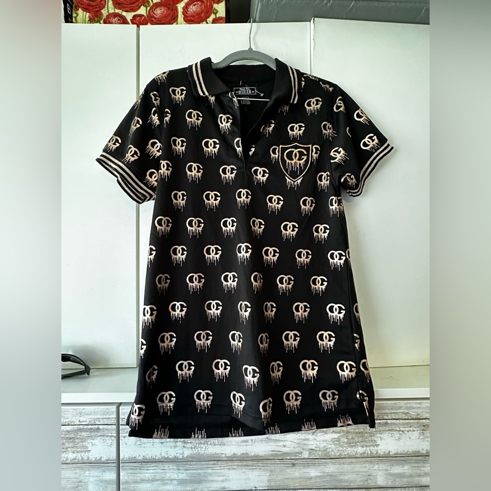 👑🖤Rare Box Queen Black Drip Logo Polo Shirt Dress Size S Streetwear Goth Emo NWT